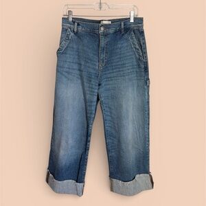 Current/Elliott Classic Wide Leg Blue Jeans with Cuff